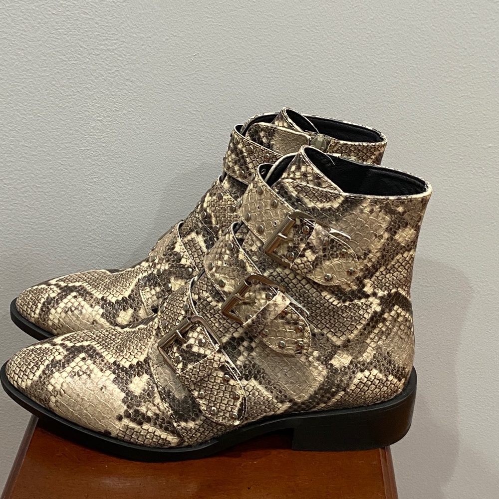Steven New York faux snakeskin side buckle boots